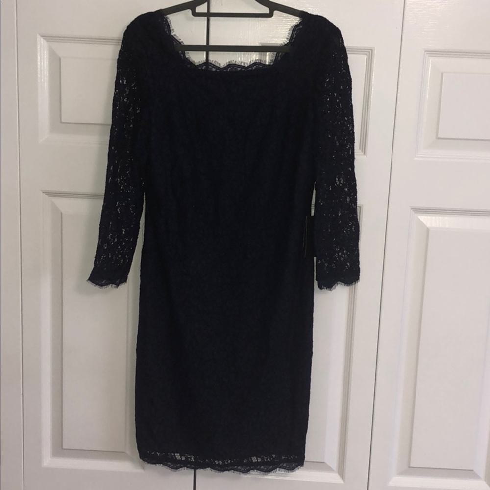 NWT Adrianna Papell 3/4 Sleeve Navy Lace Dress 10
